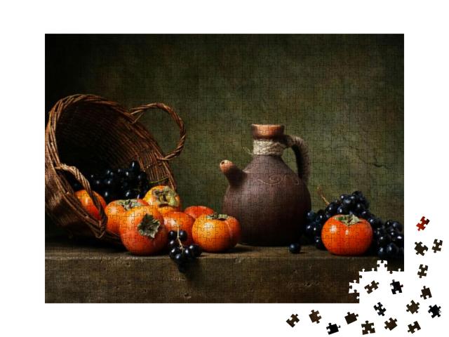 Still Life with Persimmons & Grapes on the Table... Jigsaw Puzzle with 1000 pieces