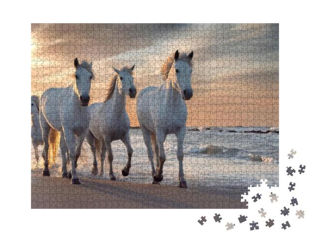 Herd of White Horses Running Through the Water. Image Tak... Jigsaw Puzzle with 1000 pieces