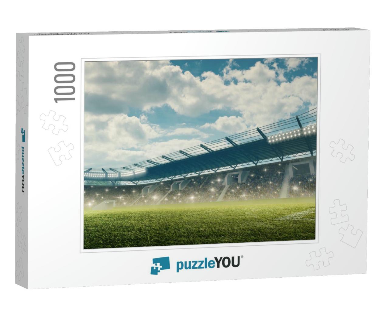 Soccer Stadium with Tribunes & Illumination. Green Grass... Jigsaw Puzzle with 1000 pieces