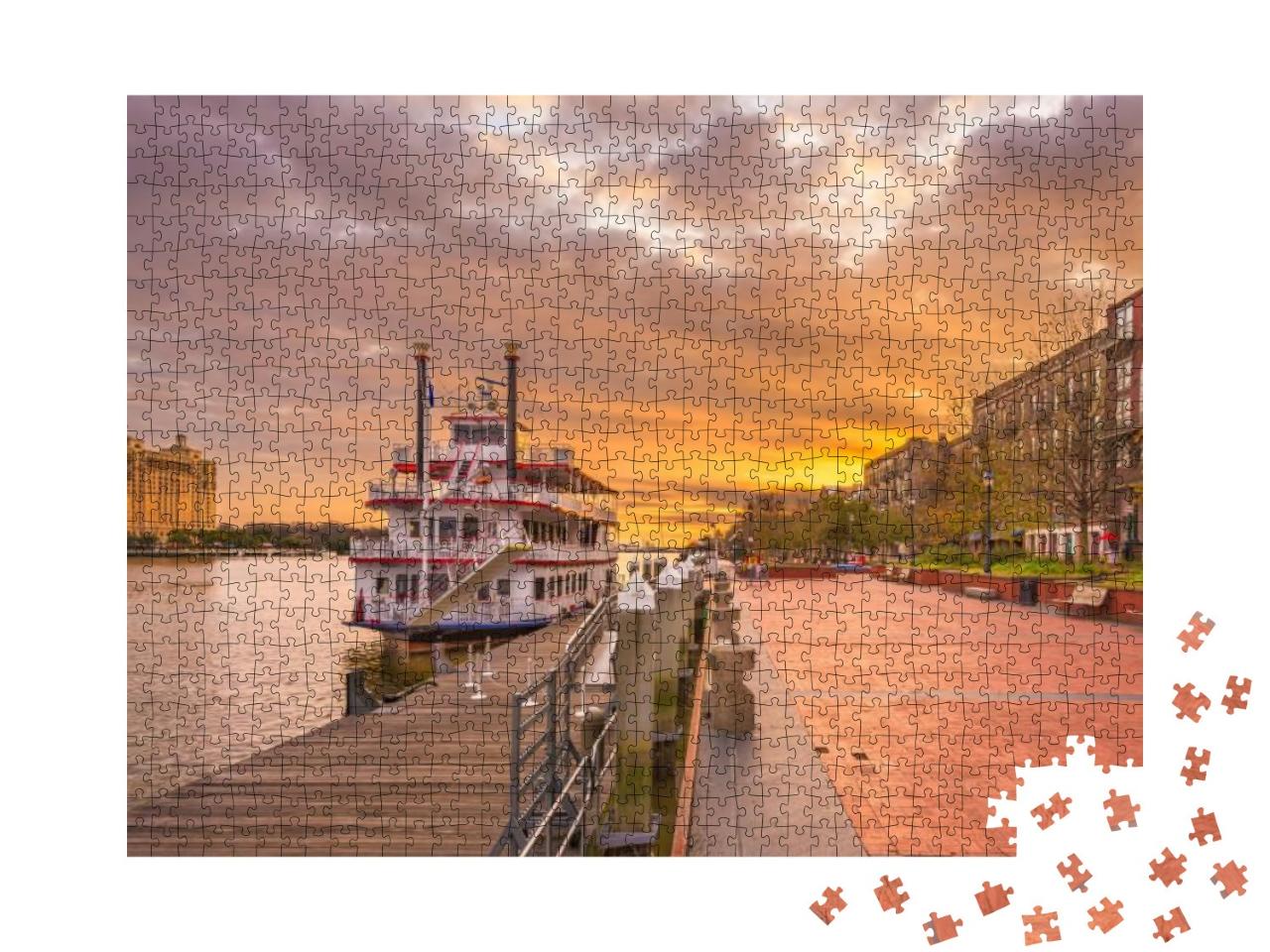 Savannah, Georgia, USA Riverfront Promenade At Sunrise... Jigsaw Puzzle with 1000 pieces