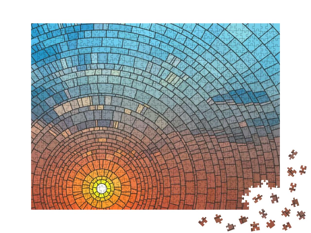 Vector Illustration of Sunset in Blue Sky in Sea, Stained... Jigsaw Puzzle with 1000 pieces