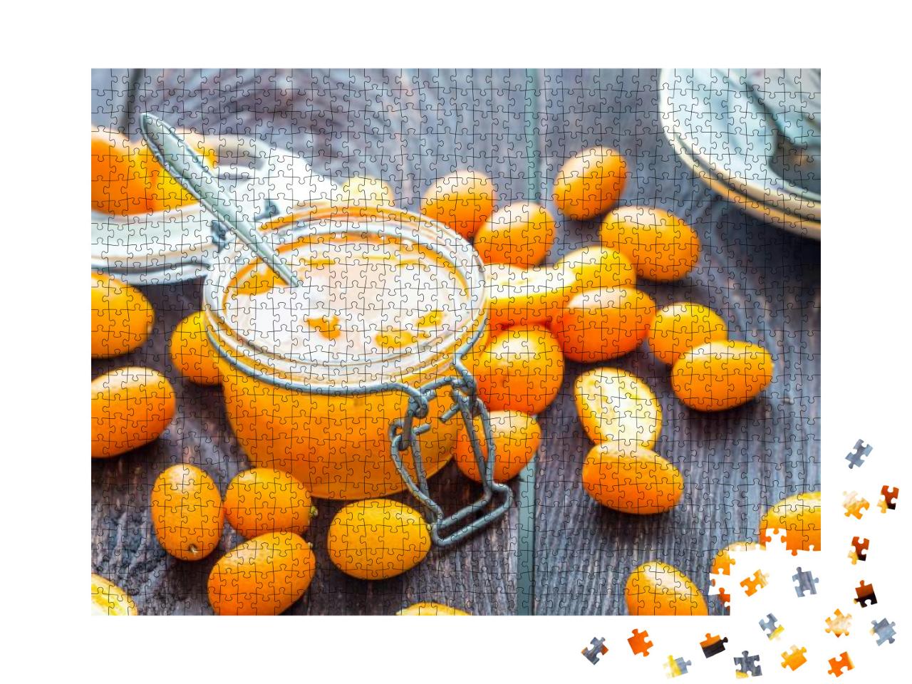 Close Up View of Kumquat Jam in Glass Jar on Dark Wooden... Jigsaw Puzzle with 1000 pieces