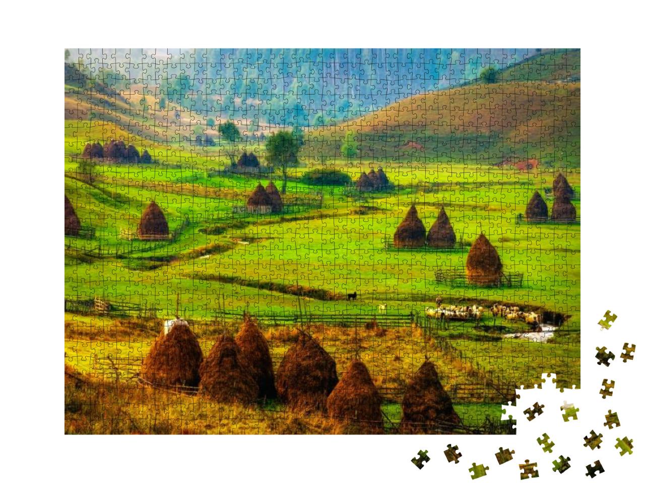 Mountain Landscape with Autumn Morning Fog At Sunrise - F... Jigsaw Puzzle with 1000 pieces