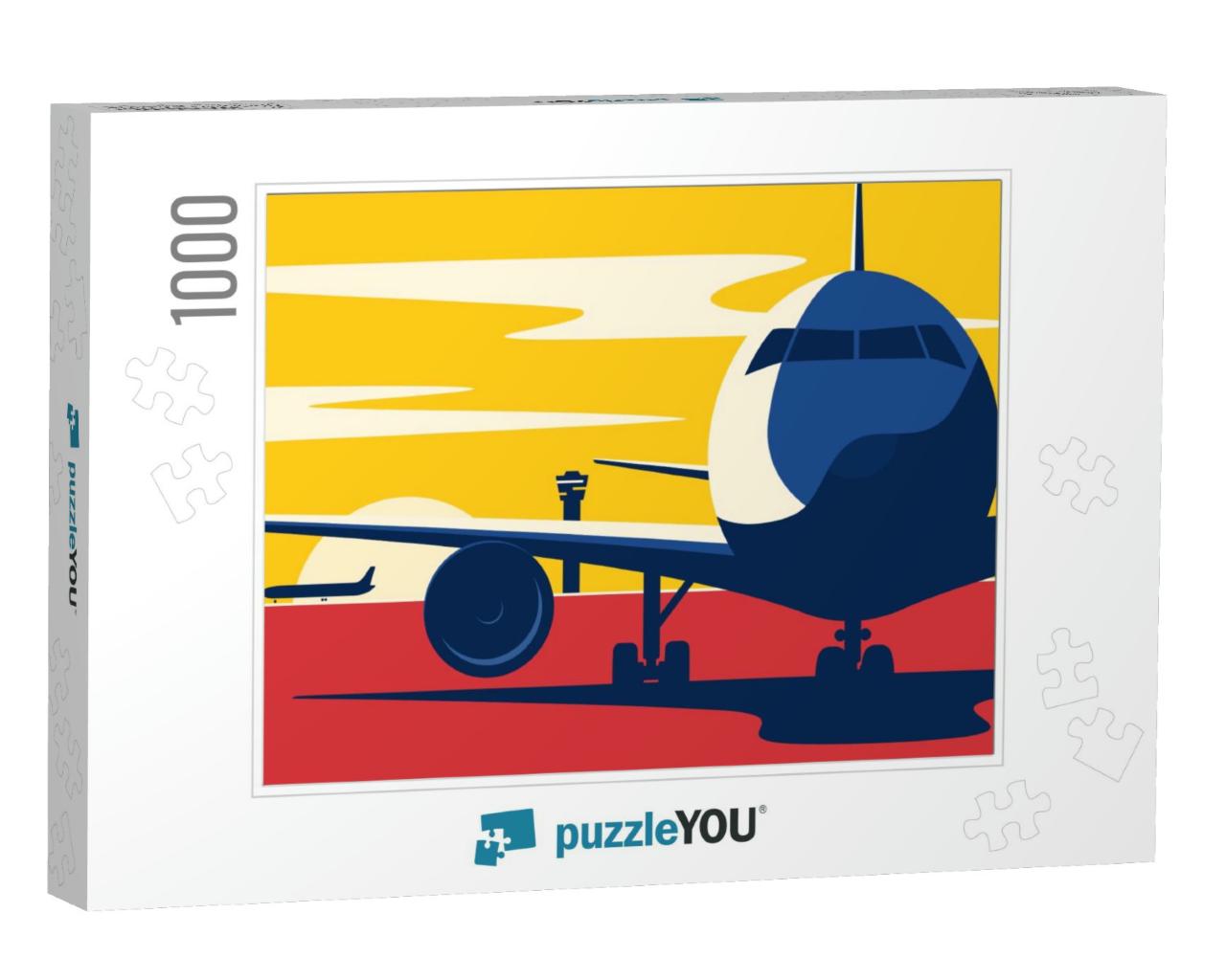 On a Taxiway. Flat Style Vector Illustration of the Airli... Jigsaw Puzzle with 1000 pieces