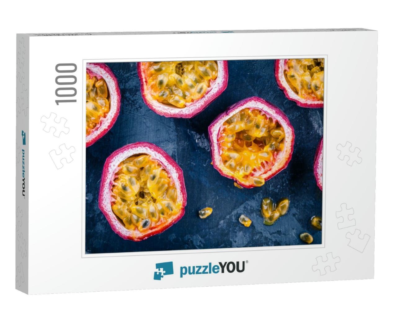 Ripe Organic Passion Fruit on Dark Background. Above View... Jigsaw Puzzle with 1000 pieces