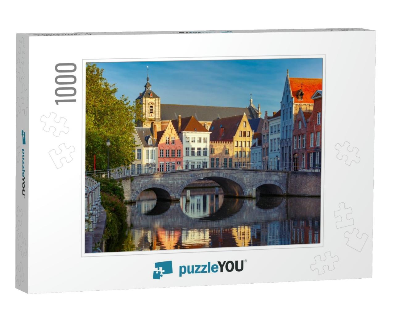 Scenic City View of Bruges Canal with Beautiful Medieval... Jigsaw Puzzle with 1000 pieces