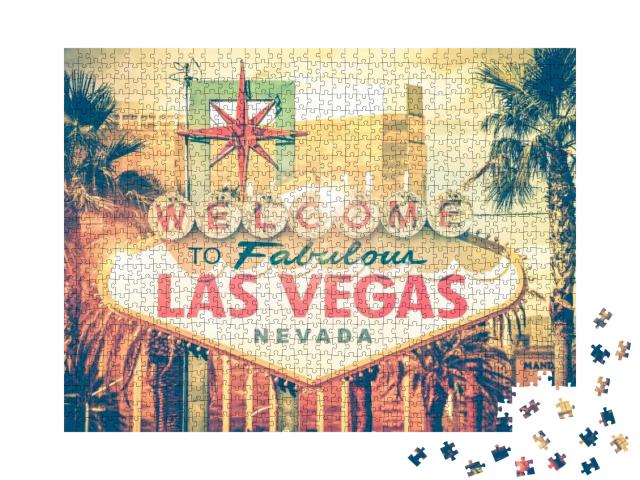 Vintage Las Vegas Photo. Las Vegas Boulevard Entrance Sig... Jigsaw Puzzle with 1000 pieces