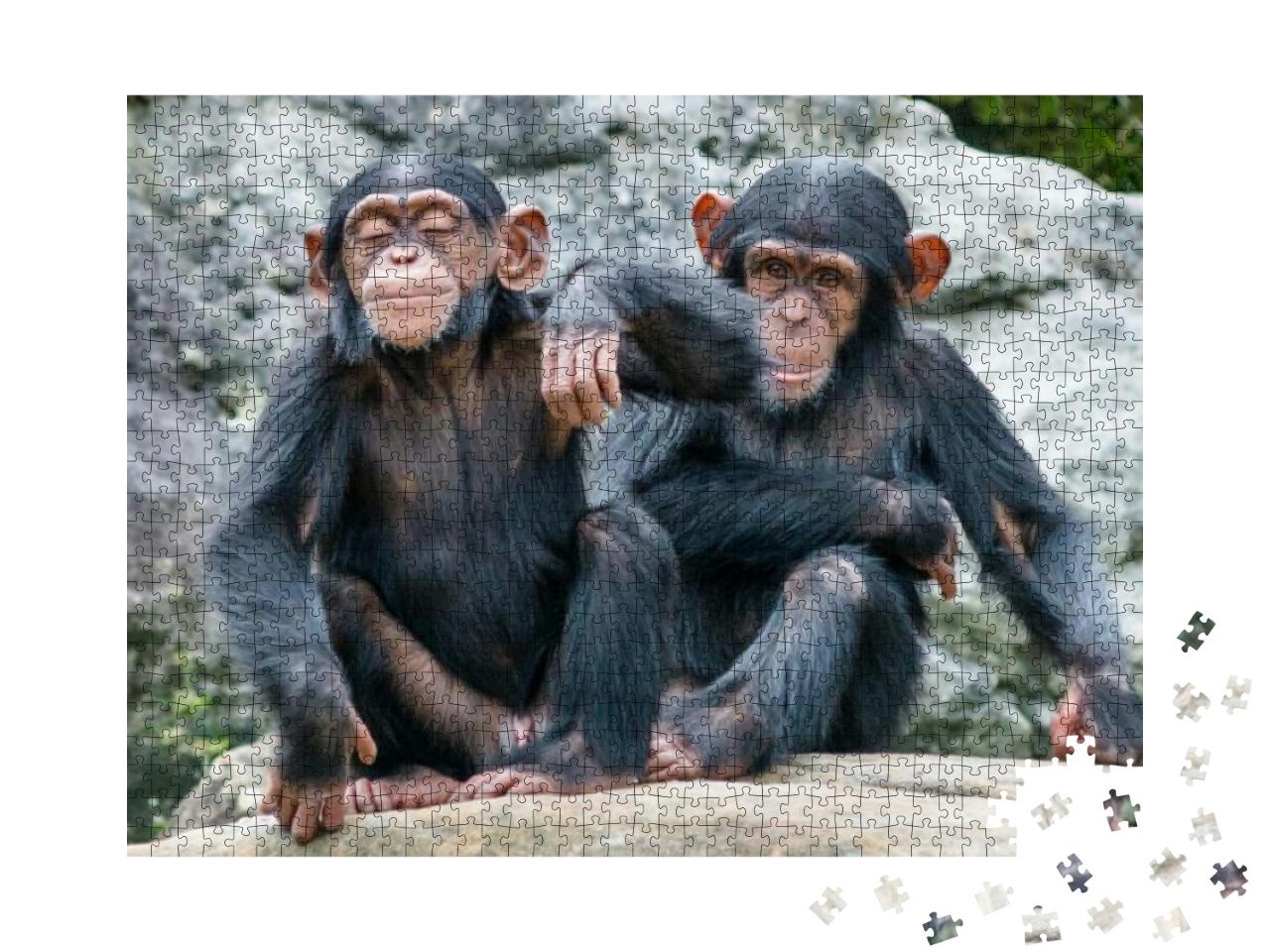 Two Playful Baby Chimpanzees Sitting Side by Side... Jigsaw Puzzle with 1000 pieces
