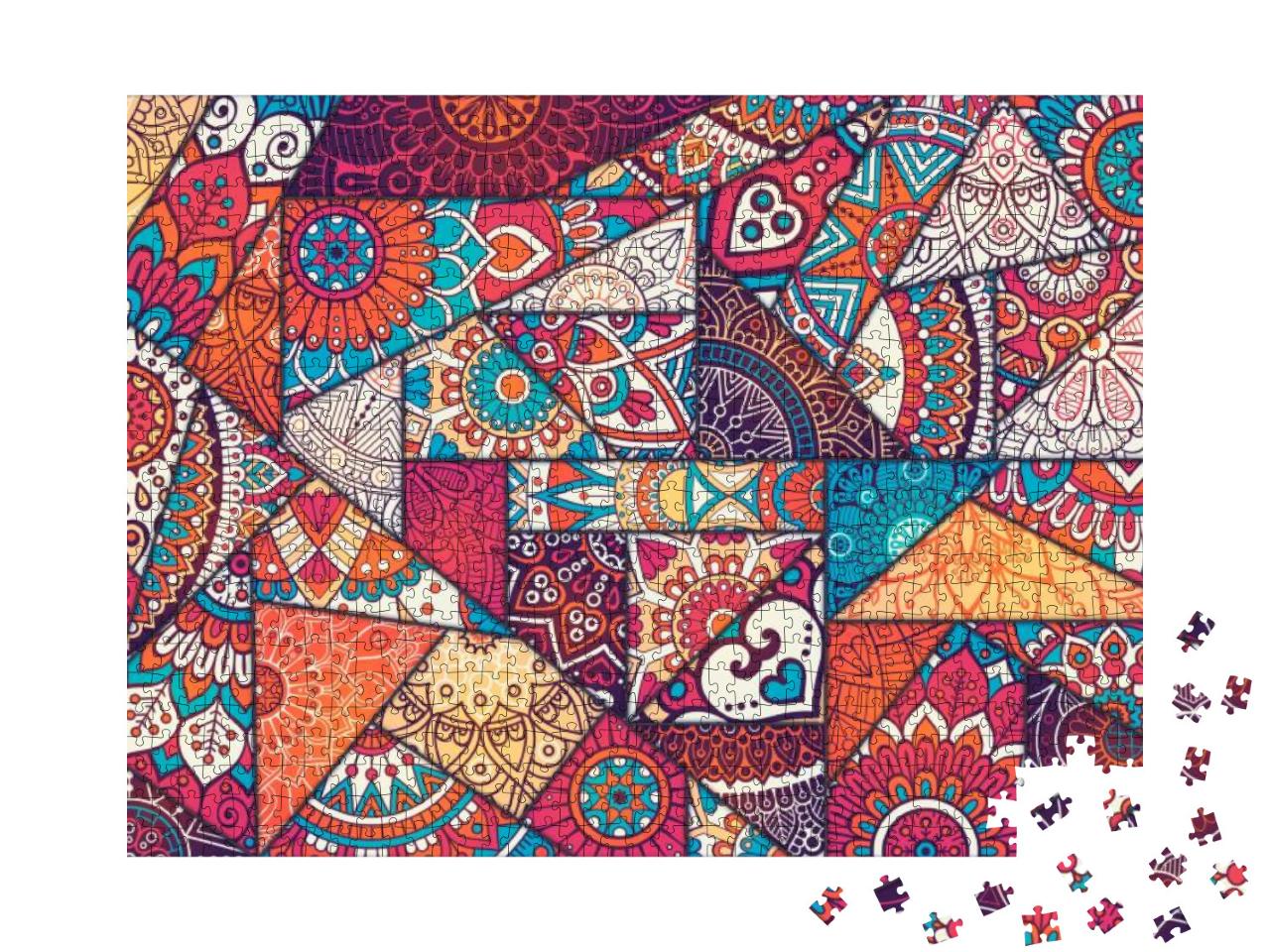 Patchwork Pattern. Vintage Decorative Elements. Hand Draw... Jigsaw Puzzle with 1000 pieces