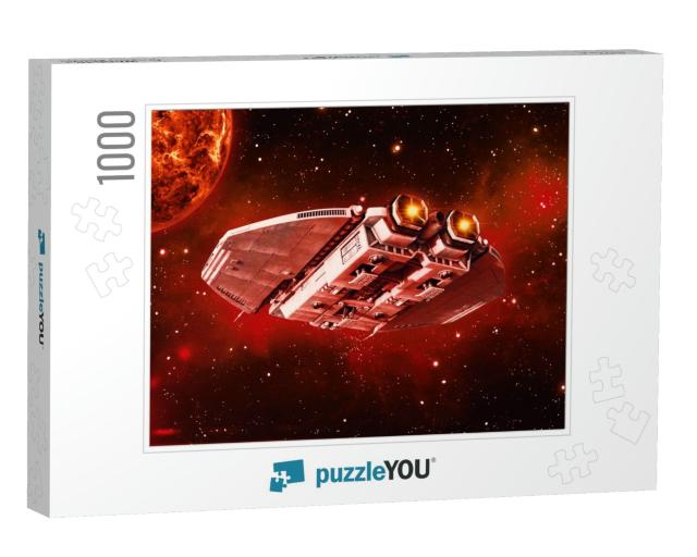 Alien Spaceship in Deep Space, Ufo Spacecraft Flying in t... Jigsaw Puzzle with 1000 pieces