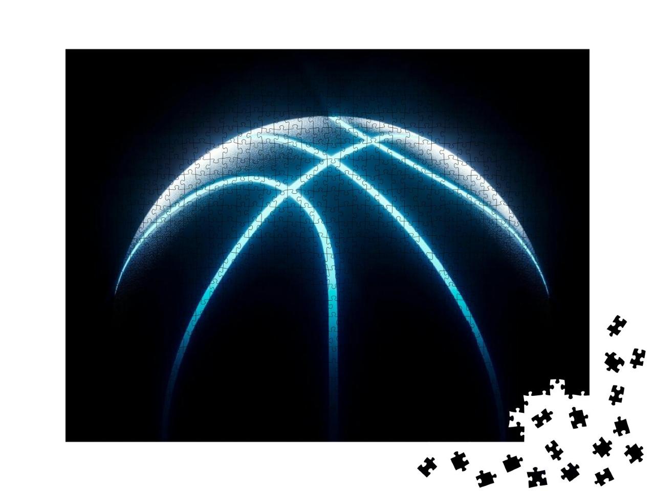 3D Rendering of Single Black Basketball with Bright Blue... Jigsaw Puzzle with 1000 pieces
