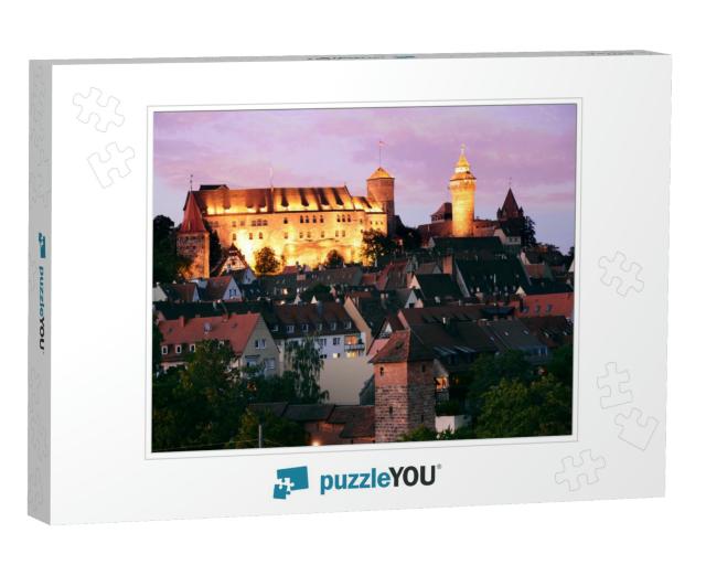 Illuminated Castle Kaiserburg in Nuremberg, Germany with... Jigsaw Puzzle