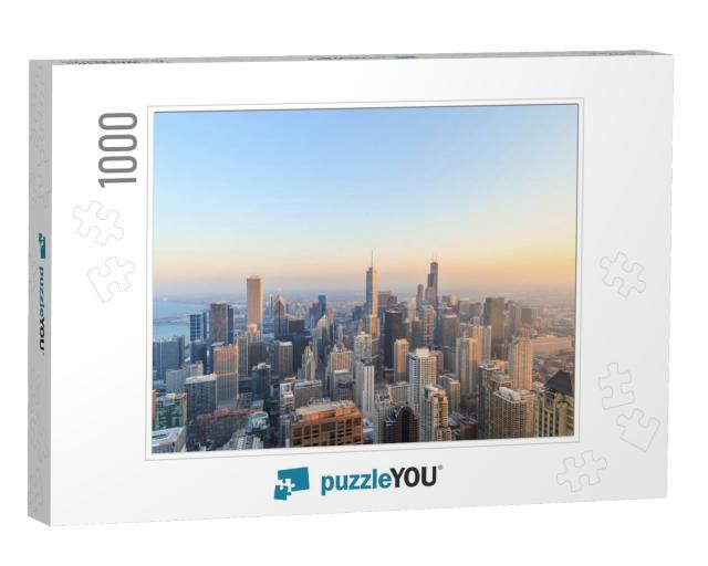 City of Chicago. Aerial View of Chicago Downtown At Sunse... Jigsaw Puzzle with 1000 pieces