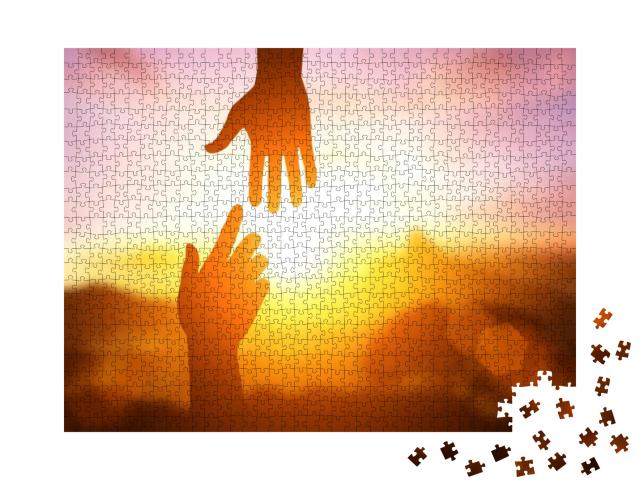 Silhouette of Helping Hand Concept & International Day of... Jigsaw Puzzle with 1000 pieces