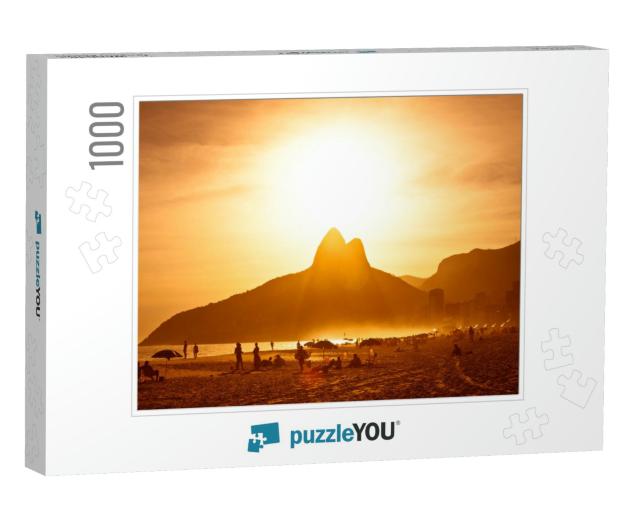 Warm Sunset on Ipanema Beach with People, Rio De Janeiro... Jigsaw Puzzle with 1000 pieces