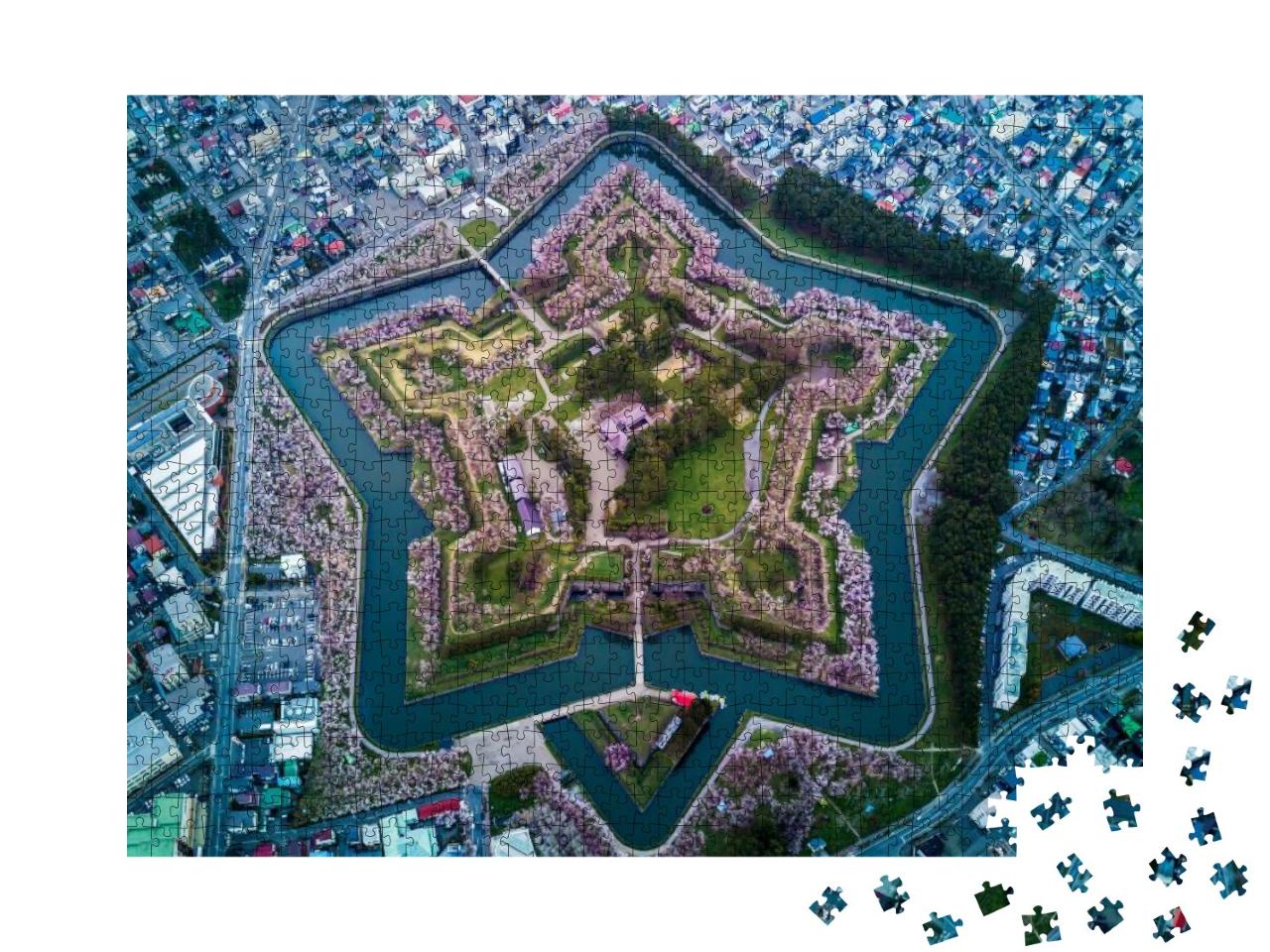 Aerial Top View of Fort Goryokaku with Cherry Blossom, Bu... Jigsaw Puzzle with 1000 pieces