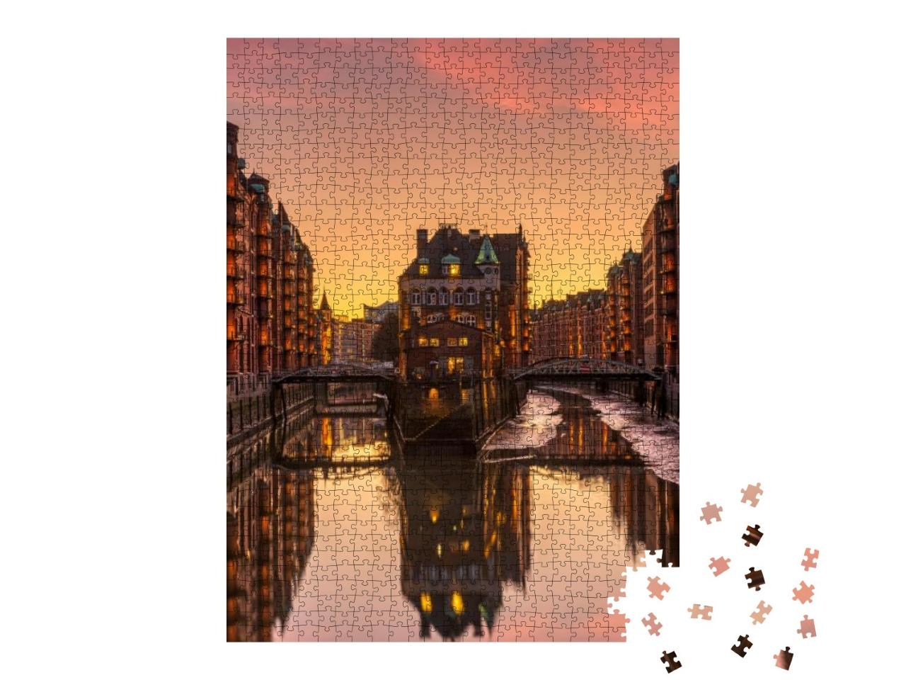 The Old Speicherstadt in Hamburg, Germany, At Sunset... Jigsaw Puzzle with 1000 pieces