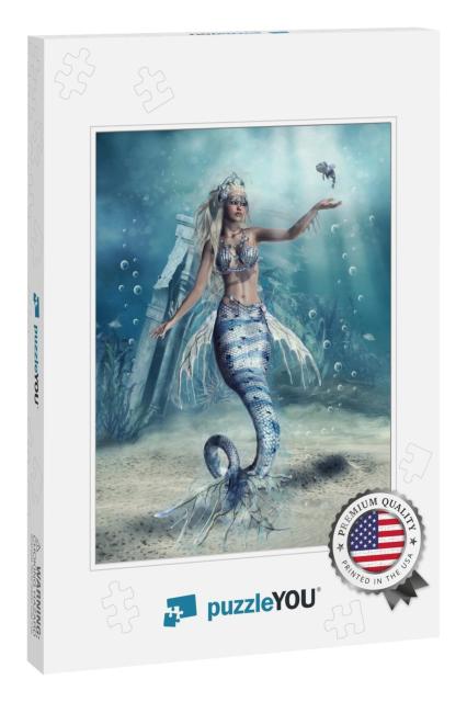 Fantasy Scenery with a Mermaid & a Fish At the Sea Bottom... Jigsaw Puzzle