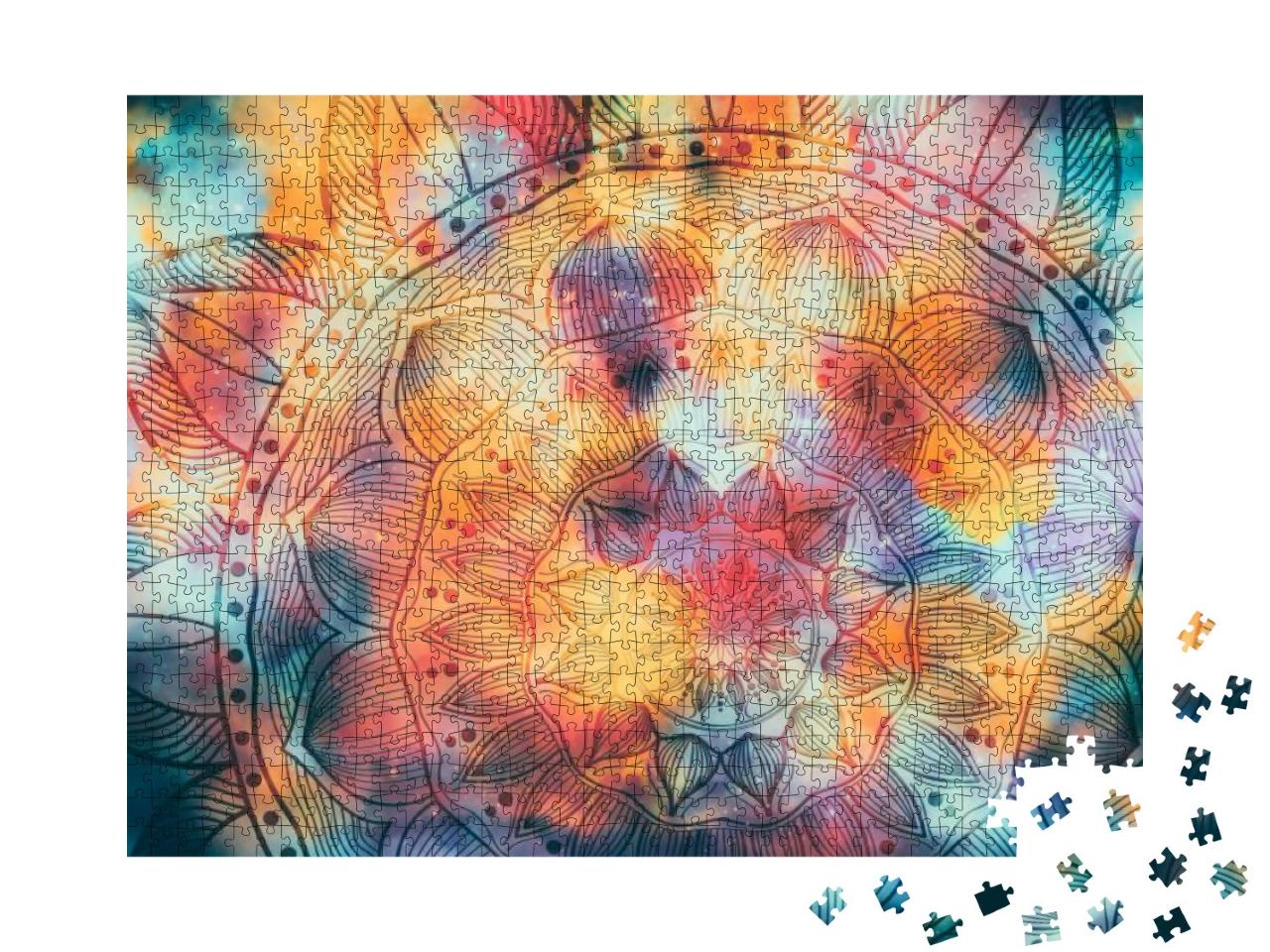 Abstract Mandala Graphic Design & Watercolor Digital Art... Jigsaw Puzzle with 1000 pieces