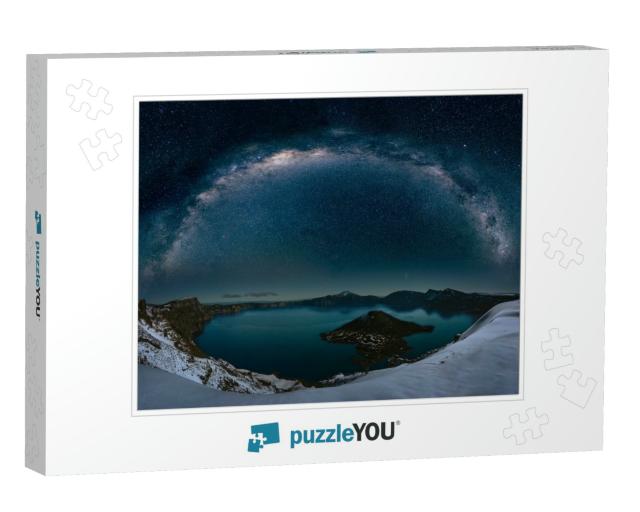 The Panoramic View of Crater Lake with Fine Art Milky Way... Jigsaw Puzzle