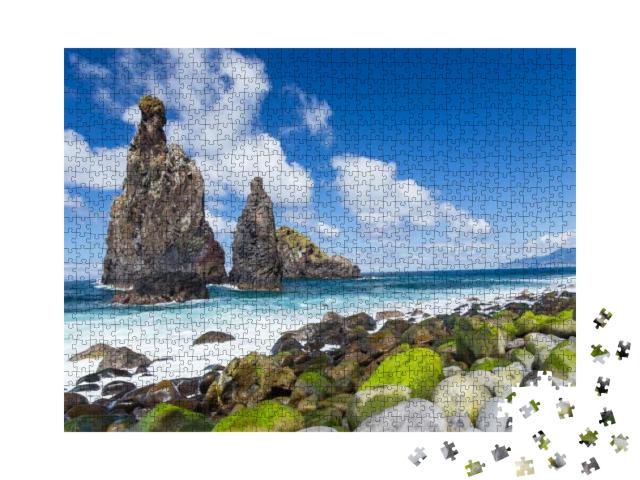 The Rocky Coast & Islet At Riberira Da Janela in Full Sun... Jigsaw Puzzle with 1000 pieces