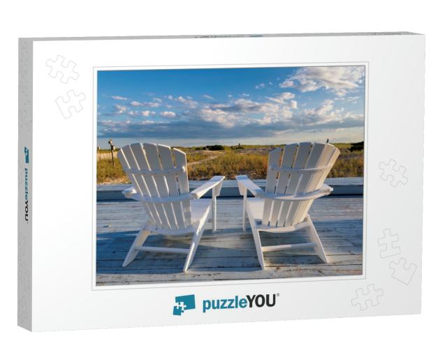 Beach Chair on Cape Cod Beach At Sunset, Cape Cod, Massac... Jigsaw Puzzle