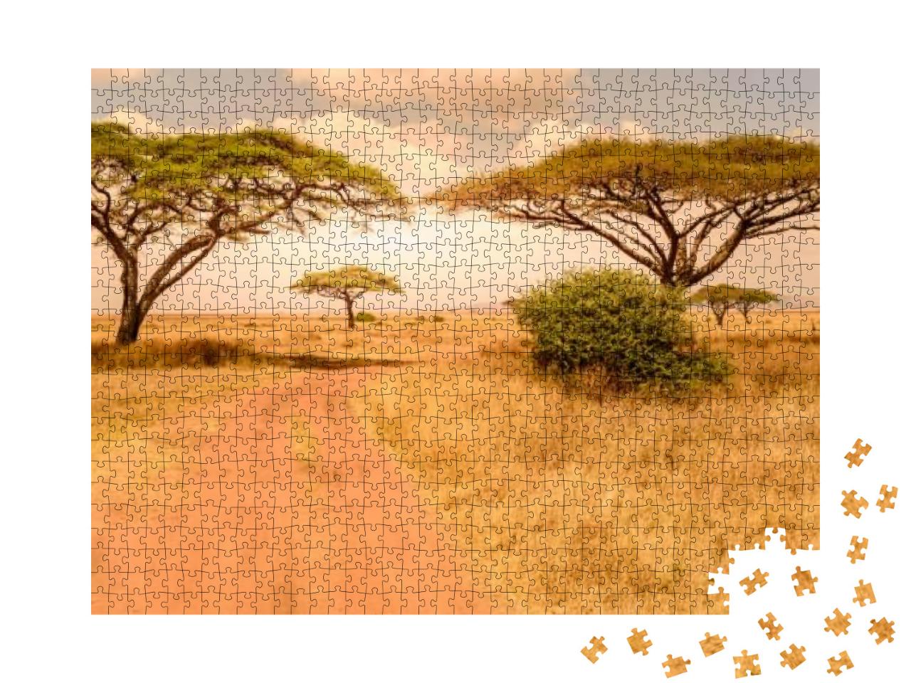 Game Drive on Dirt Road with Safari Car in Serengeti Nati... Jigsaw Puzzle with 1000 pieces