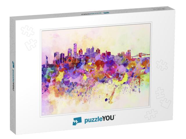 New York Skyline in Watercolor Background... Jigsaw Puzzle