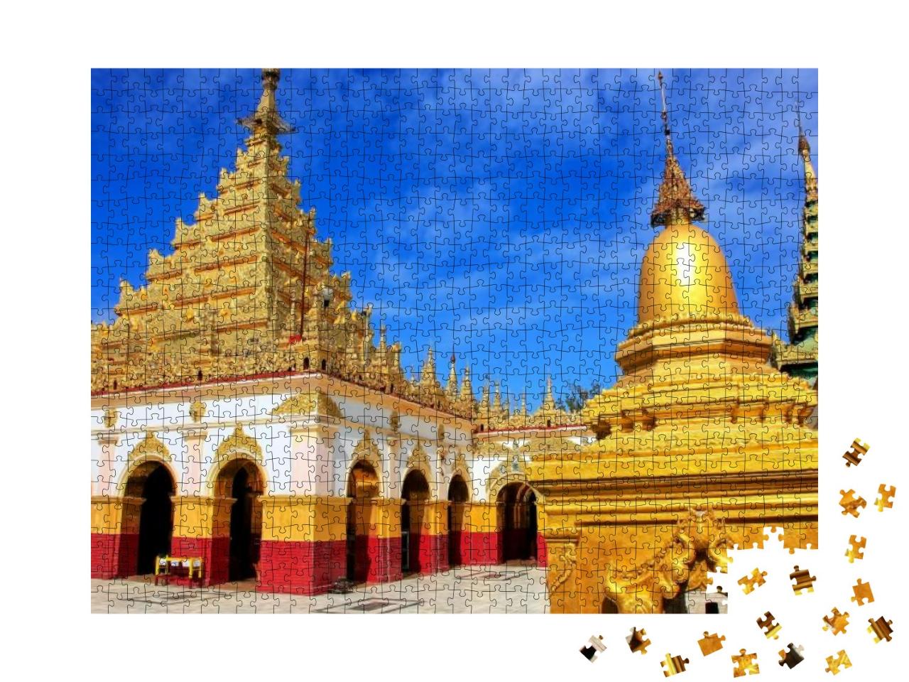 Mahamuni Pagoda on a Blue Sky Day in Mandalay, Myanmar. M... Jigsaw Puzzle with 1000 pieces