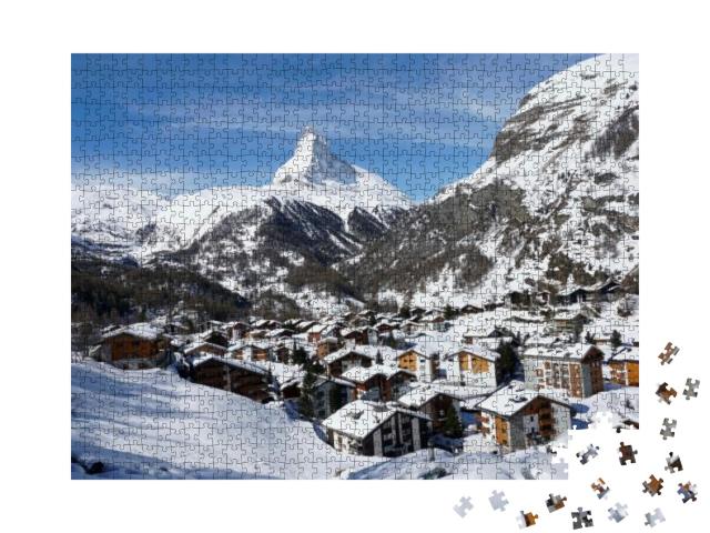 Zermatt City View with Matterhorn Background in a Sunny D... Jigsaw Puzzle with 1000 pieces