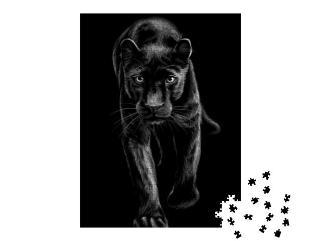 Panther. Artistic, Sketchy, Black & White Portrait of a W... Jigsaw Puzzle with 1000 pieces