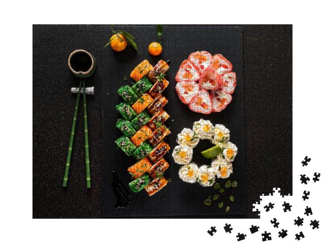 Sushi Set on the Black Background... Jigsaw Puzzle with 1000 pieces