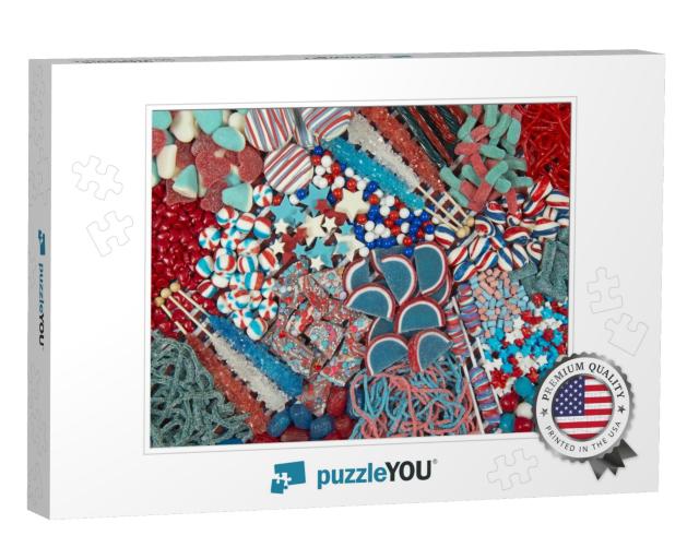 Patriotic Red, White, Blue Candy Assortment Jigsaw Puzzle