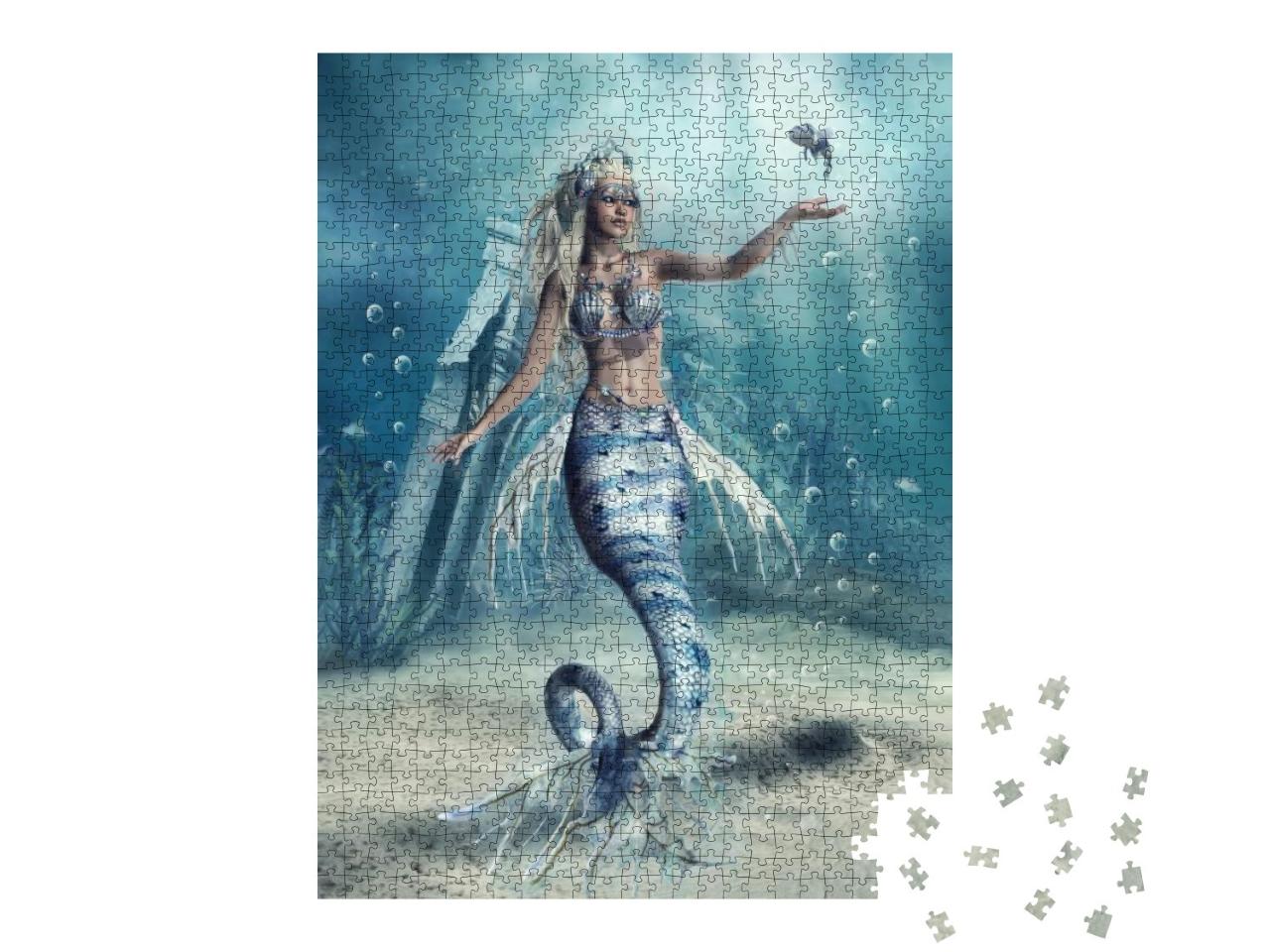 Fantasy Scenery with a Mermaid & a Fish At the Sea Bottom... Jigsaw Puzzle with 1000 pieces