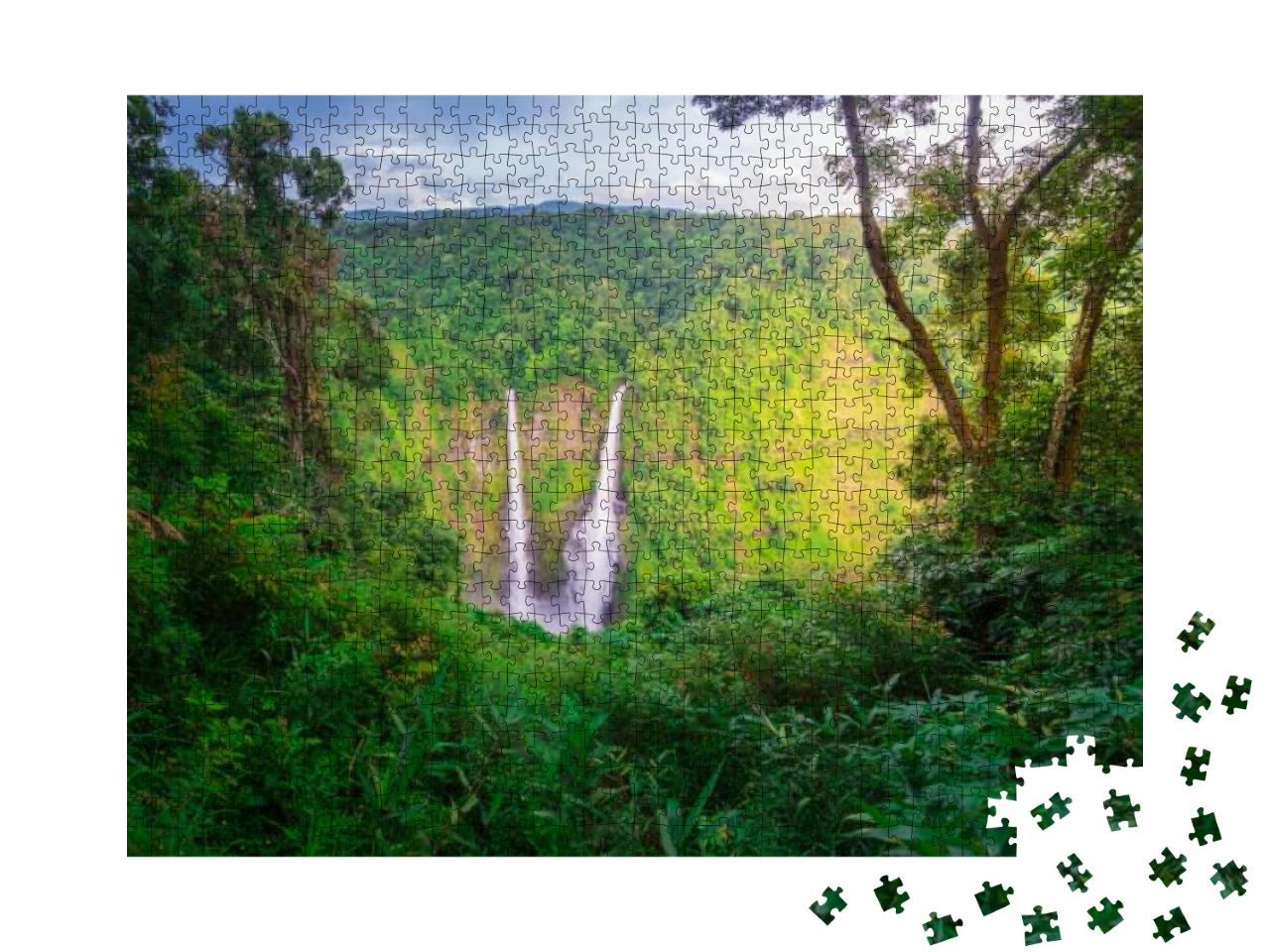 High Twin Waterfalls in Rain Season Know as Name Tad Fane... Jigsaw Puzzle with 1000 pieces