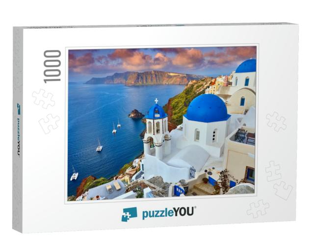 Fira Town on Santorini Island, Greece. Incredibly Romanti... Jigsaw Puzzle with 1000 pieces