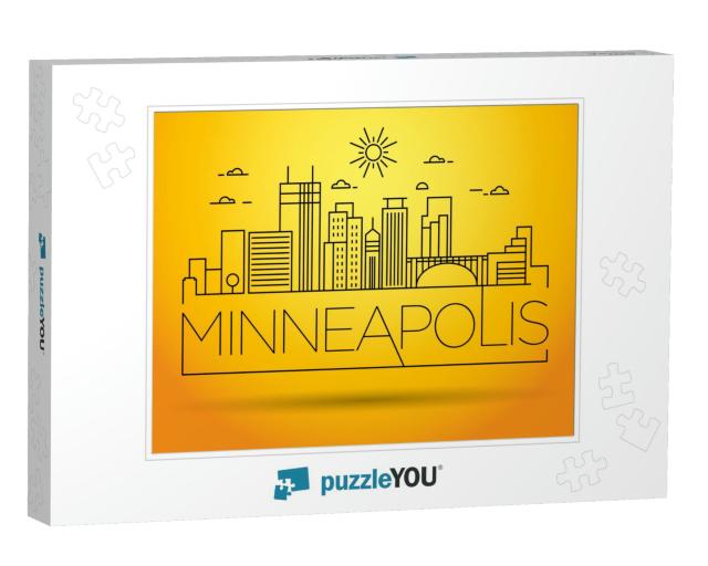 Minimal Minneapolis Linear City Skyline with Typographic... Jigsaw Puzzle