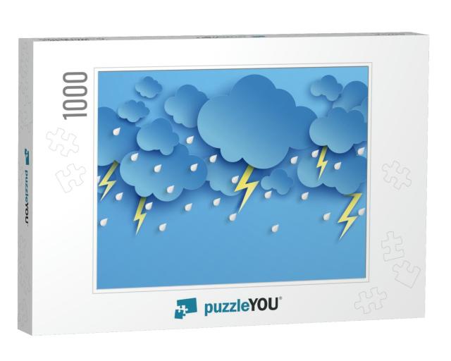 Illustration of Cloud & Rain on Blue Background. Heavy Ra... Jigsaw Puzzle with 1000 pieces