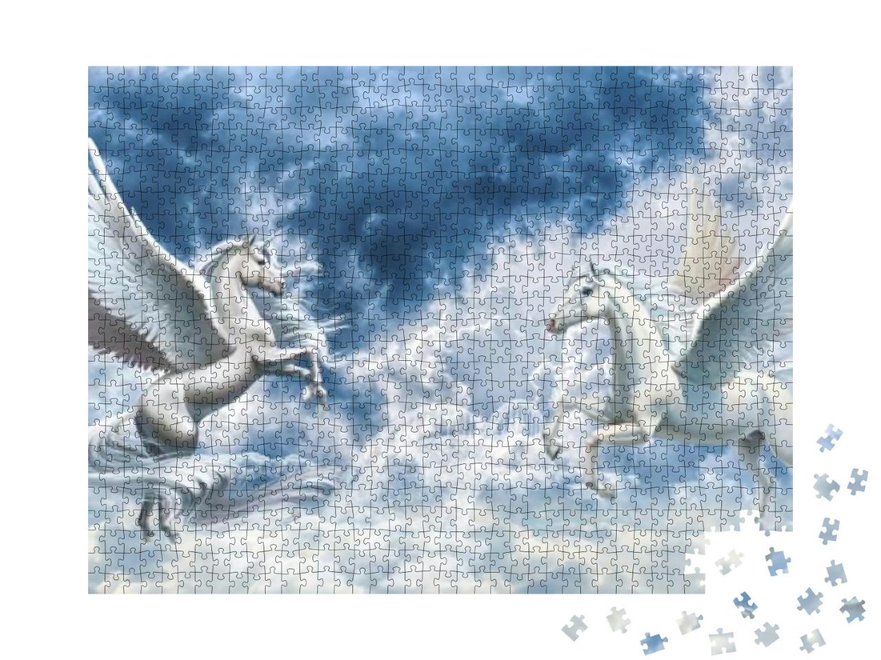 3D Wallpaper Angel Horses Background... Jigsaw Puzzle with 1000 pieces
