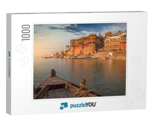 Varanasi Ganges River Ghat with Ancient Architectural Bui... Jigsaw Puzzle with 1000 pieces