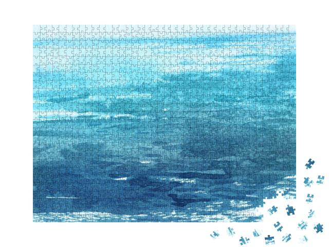 Watercolor Sea Background. Hand Drawn Painting. Summer Ma... Jigsaw Puzzle with 1000 pieces