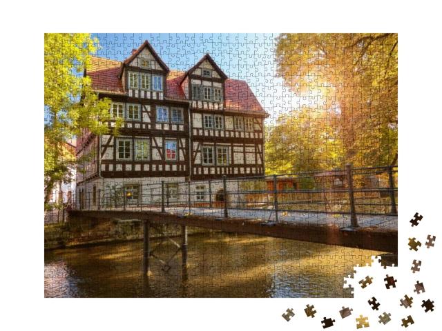 Historical Timber House by Gera River in Erfurt, Main Cit... Jigsaw Puzzle with 1000 pieces