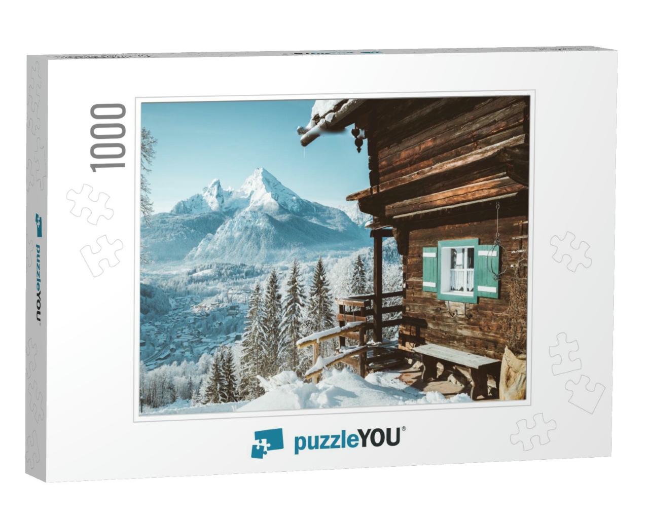 Idyllic View of Traditional Wooden Mountain Cabin in Scen... Jigsaw Puzzle with 1000 pieces