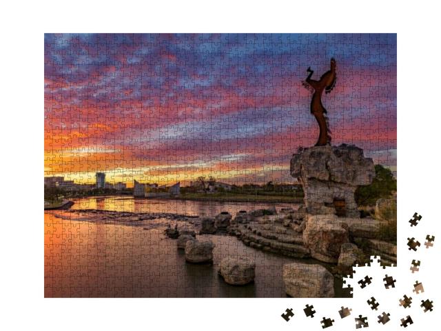 Keeper of the Plains & City Skyline At Sunrise... Jigsaw Puzzle with 1000 pieces