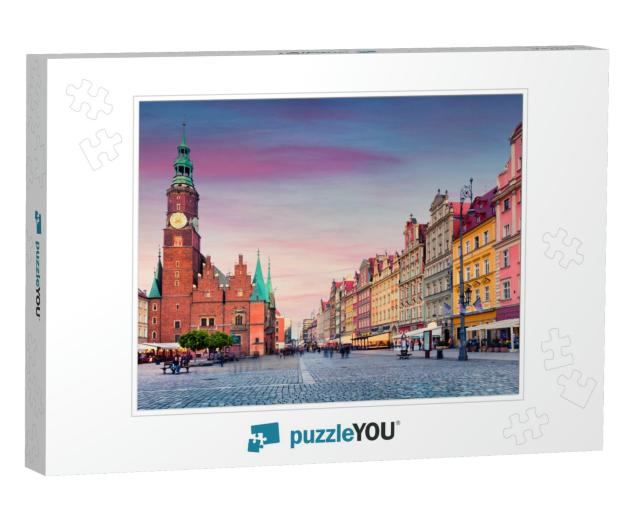 Colorful Evening Scene on Wroclaw Market Square with Town... Jigsaw Puzzle