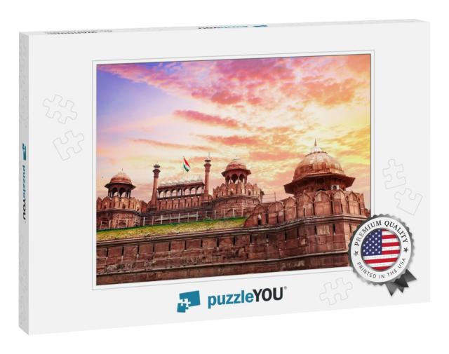 Lahore Gate of Red Fort with Indian National Flag in Old... Jigsaw Puzzle