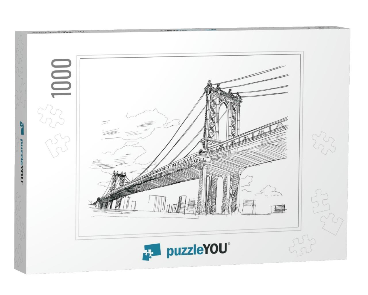 Manhattan Bridge, Hand Drawn. Vector Illustration... Jigsaw Puzzle with 1000 pieces