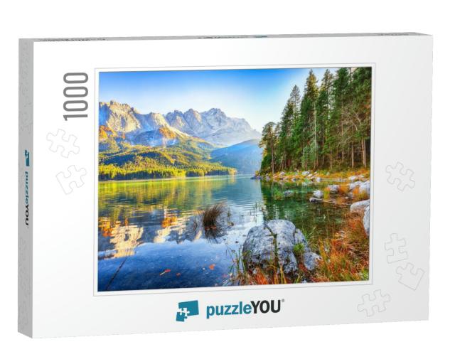 Fabulous Autumn Landscape of Eibsee Lake in Front of Zugs... Jigsaw Puzzle with 1000 pieces