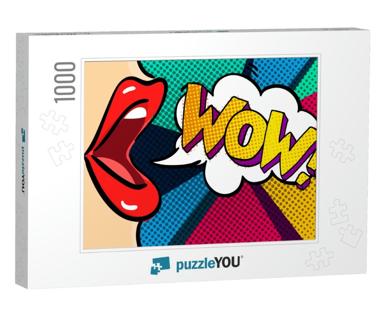 Open Mouth & Wow Message in Pop Art Style, Promotional Ba... Jigsaw Puzzle with 1000 pieces