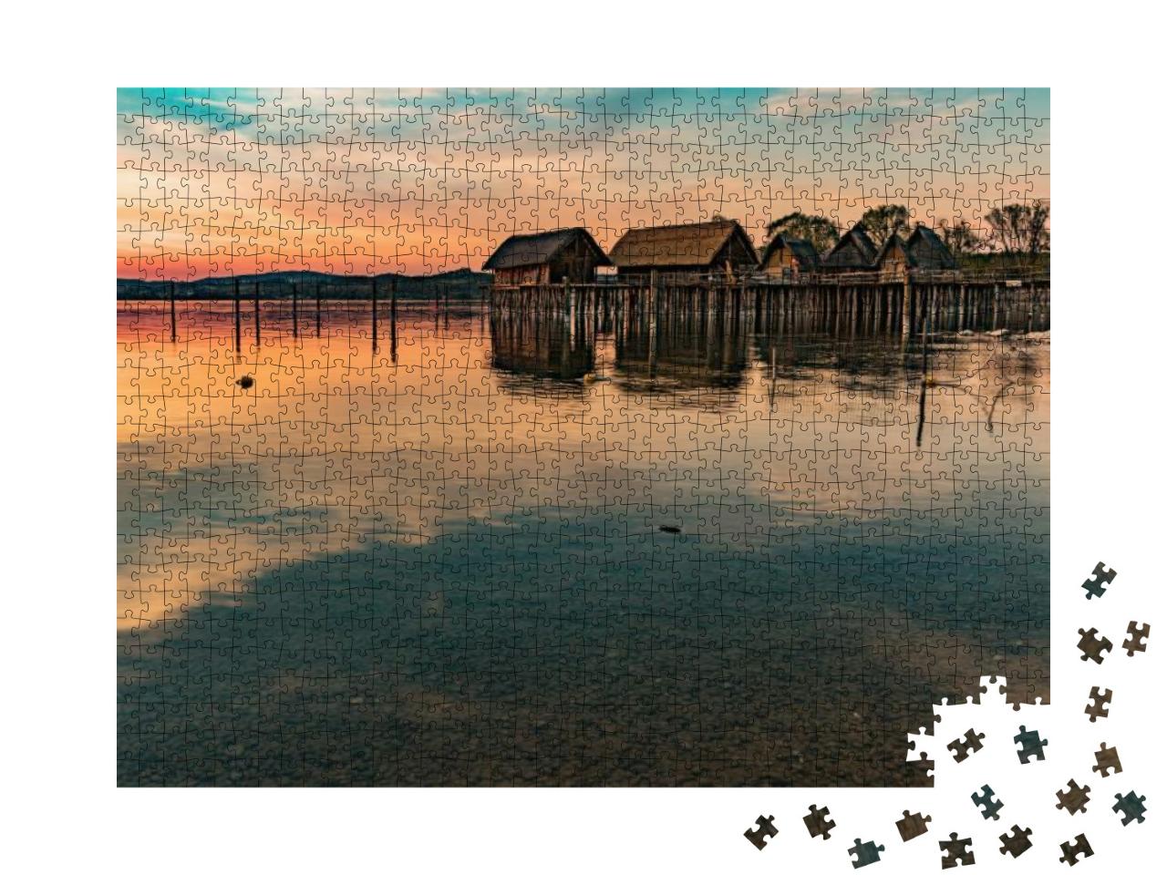 Colorful Sunset At Lake Dwellings of the Stone & Bronze A... Jigsaw Puzzle with 1000 pieces